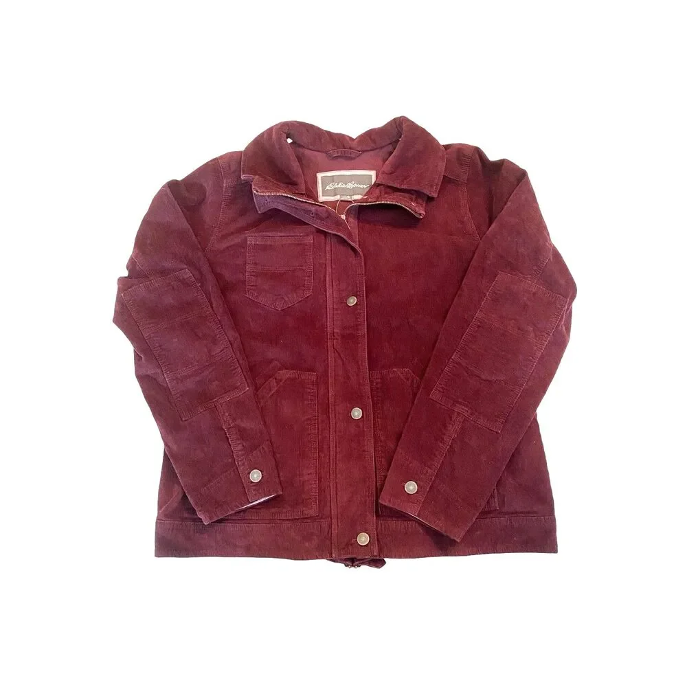 Eddie Bauer Corduroy Trucker Women's Jacket XL Burgundy Workwear Utility NWT - Picture 2 of 9